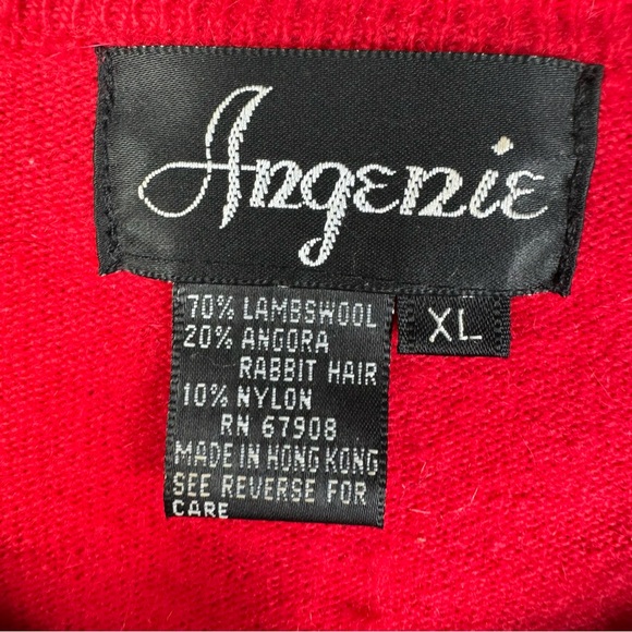 vintage cranberry red embroidered beaded holiday sweater angora wool HONG KONG - Picture 6 of 14